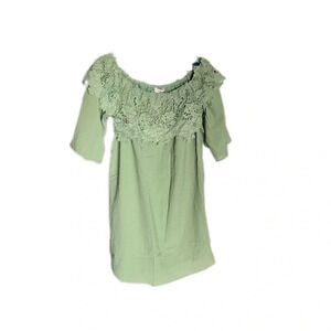 Umgee Green Mini Dress Off Shoulder Floral Crotchet Cotton Blend Women’s Small